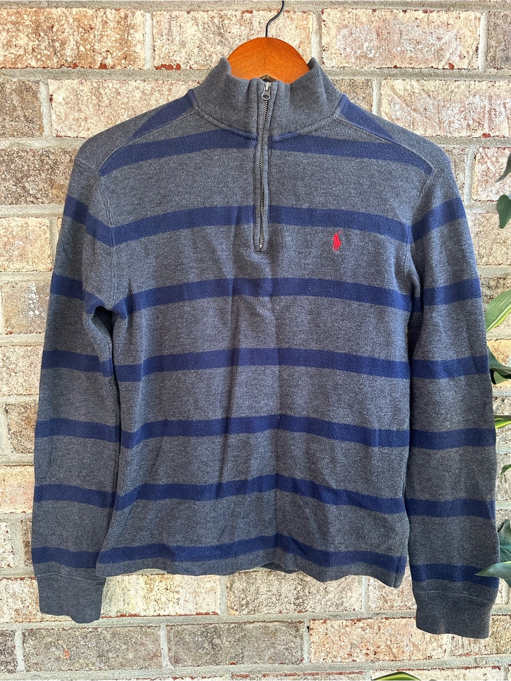 Boys Polo by Ralph Lauren Gray & Navy Half-Quarter Zip Sweater